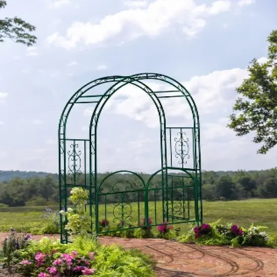 Evergreen Montebello Iron Garden Arbor with Gate, Forest Green- 53 x 84 x 23 Inches Fade and Weather Resistant Outdoor Decor image {7}