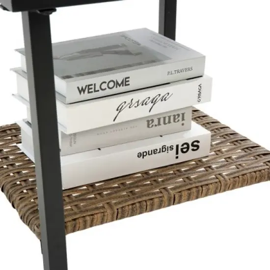 3pcs Outdoor Rattan Chat Furniture Set,  Patio Garden Seating Group Conversation Set with Rocking Chairs and Table -ModernLuxe image {9}