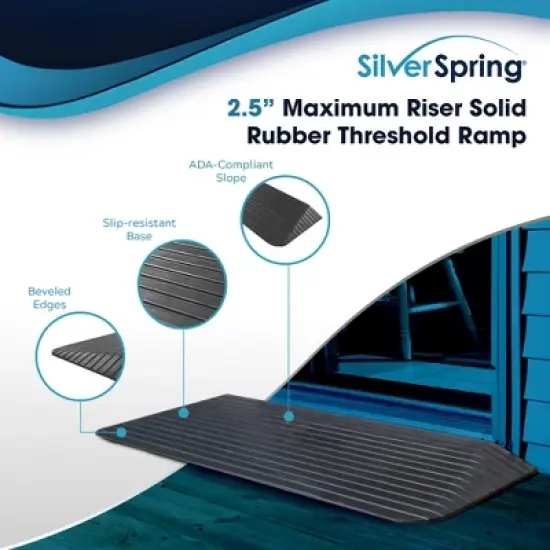 Silver Spring Solid Rubber Threshold Ramp for Wheelchairs, Scooters & More, 2.5" Rise, Black - Heavy-Duty and Portable Doorway Ramps for Mobility Aid image {1}