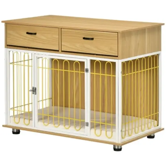 PawHut Modern Medium Dog Crate End Table with Soft Cushion & 2 Drawers, Dog Crate Bed Indoor Dog Kennel Furniture with Washable Cushion Cover image {3}