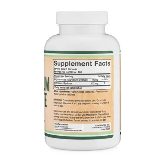 Magnesium Glycinate - 180 x 400 mg capsules by Double Wood Supplements - Supports Sleep Quality image {1}