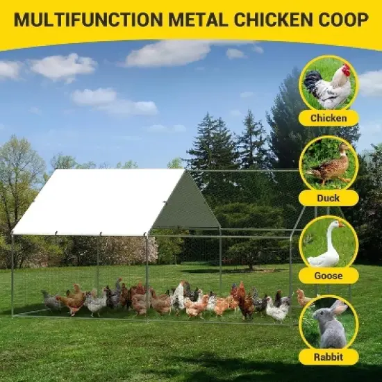 Chicken Coop Run,Large Walk-in Metal with Waterproof UV-Resistant Cover, Lockable Doors,Heavy-Duty Galvanized Steel Poultry Cage for Outdoor Backyard image {3}