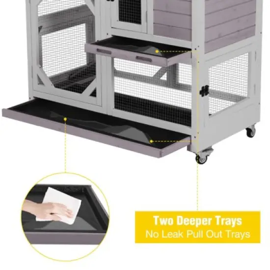 Aivituvin Premium 2-Story Wooden Rabbit Hutch with Casters | Pull-Out Tray-AIR7013 image {10}