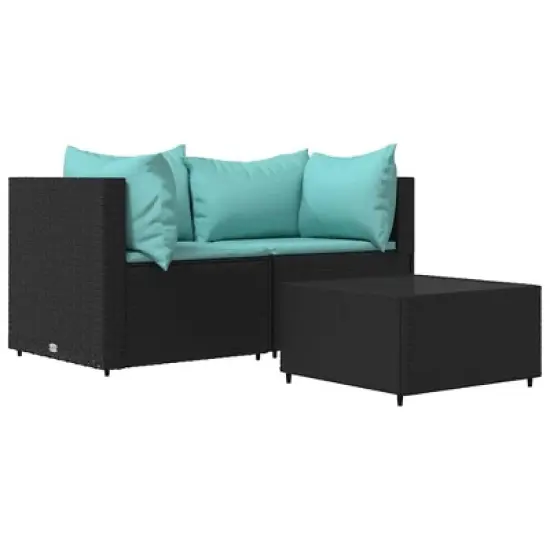 vidaXL Patio Lounge Set Black, Water blue image {10}