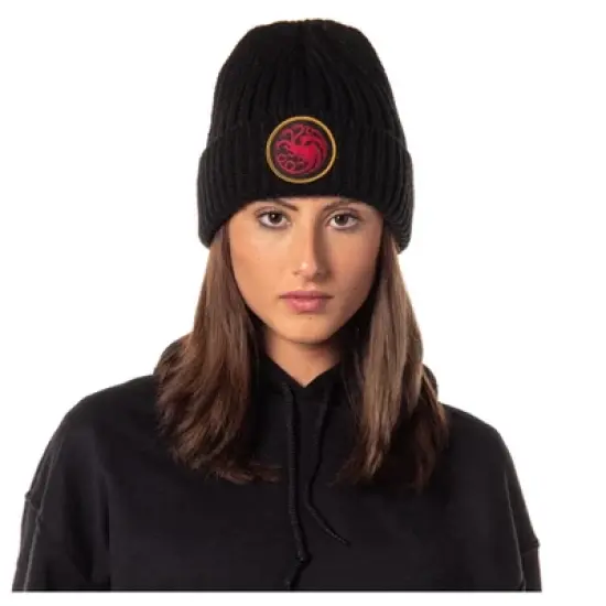 Game Of Thrones: House Of The Dragon Beanie Targaryen Yarn Knit Beanie Hat Cap Black image {1}