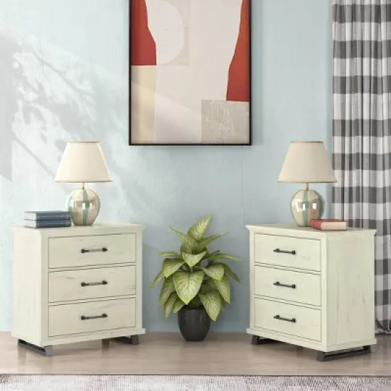 Festivo 2pc Contemporary 3 Drawer Nightstand Side Table Set Saw Cut Off-White image {11}
