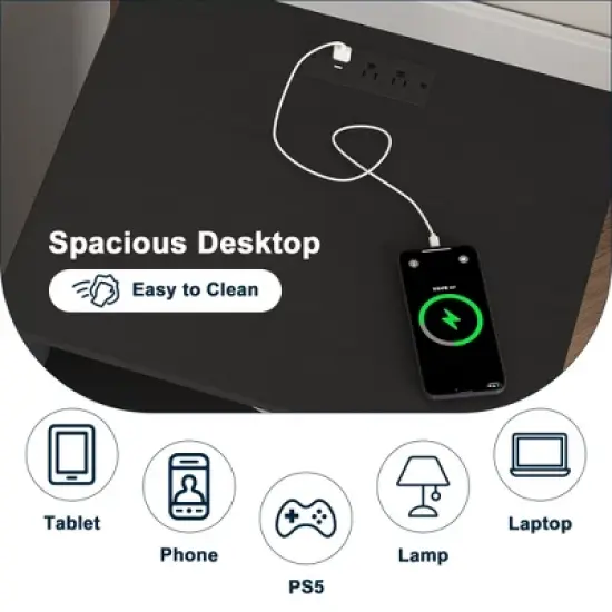 Resenkos Wood Nightstand With Charging Station, Bedside Table With 2 Drawers, Night Stand With Storage For Bedroom, image {6}