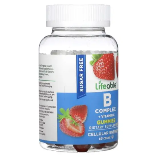 Lifeable B Complex + Vitamin C Gummies, Sugar Free, Natural Strawberry, 60 Gummies image {4}