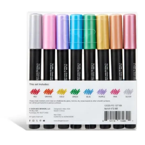 KINGART Liquid Chalk Markers, 8 Metallic Colors image {8}