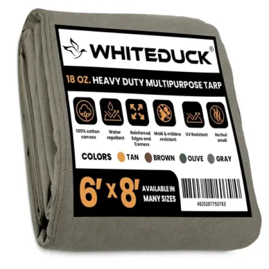 WHITEDUCK Tarp 8 x 14 ft Canvas Outdoor Heavy Duty Water-Resistant Tarpaulin Cover, 18 oz Loomstate Cotton with Stainless Steel Grommets, Olive image {15}