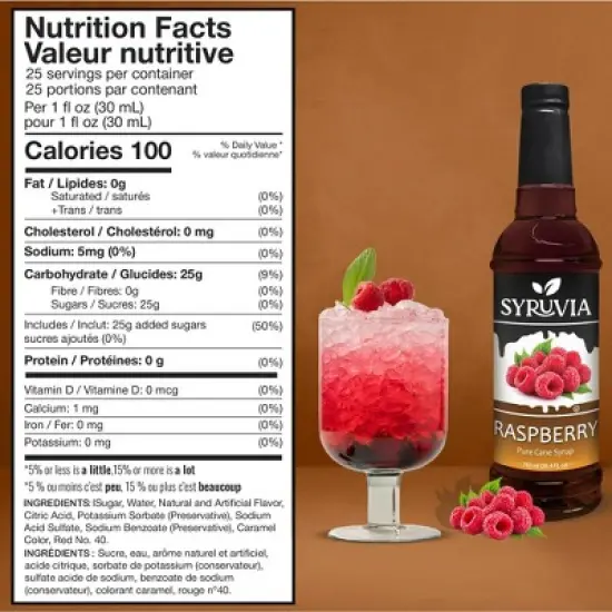 Syruvia Raspberry Syrup - 25.4 fl oz. Premium Flavoring Syrup For Coffee image {2}
