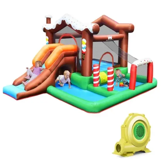 Costway Inflatable Bouncer Snow House Jump ClimbingSlide Ball Pit w/ tunnel & Blower image {11}