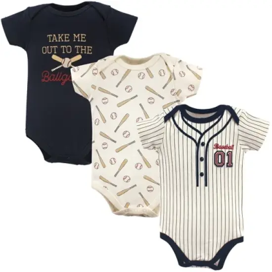 Little Treasure Baby Boy Cotton Bodysuits 3pk, Baseball image {1}
