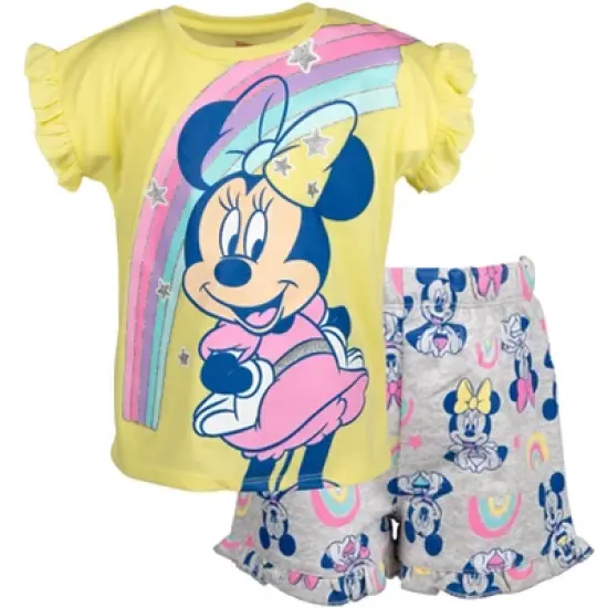 Disney Minnie Mouse Mickey Mouse T-Shirt and French Terry Shorts Outfit Set Toddler to Little Kid image {15}