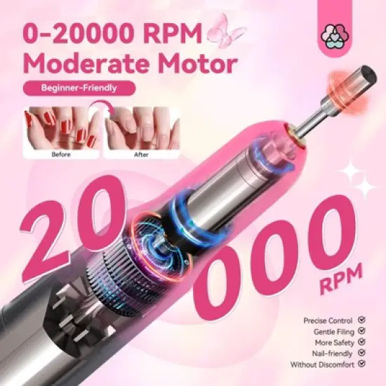 SAVILAND Portable Electric Nail Drill: 20000RPM Electric Nail File Gradient Dark Pink Nail Drill 7 Nail Drill Bits(Black Pink). image {2}
