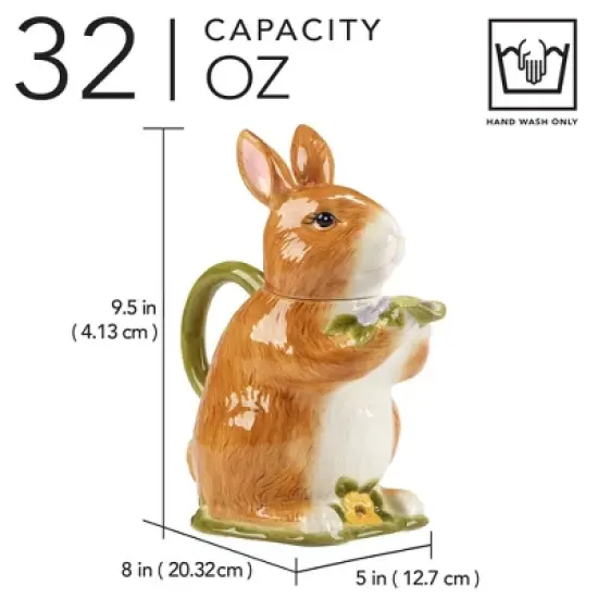 Certified International 32oz Easter Meadow 3D Bunny Teapot image {3}