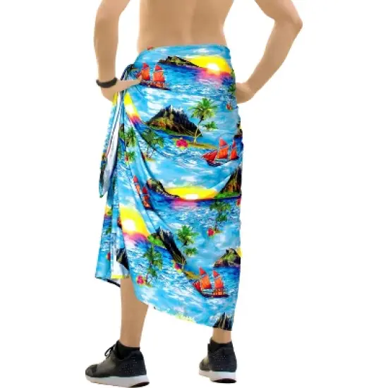 HAPPY BAY Men's Beachwear Wraps Swim Bath Trunk Swimsuit Regular Surfing Swimwear Summer Sarong Long Pareo Beach Wrap One Size Blue, Tree image {2}