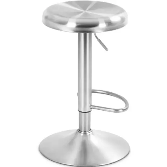 Costway Brushed Stainless Steel Swivel Bar Stool Seat Adjustable Height Round Top Silver Backless image {4}