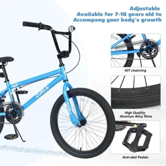 INFURNIC Bicycles Freestyle Kids Bike Single Speed with Rear Caliper Brake for Boys and Girls 7 Years and Up, Blue, 55.12"*25.2"*37" image {3}