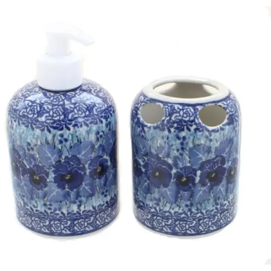 Blue Rose Polish Pottery 573 Ceramika Artystyczna Soap Dispenser & Toothbrush Holder image {4}