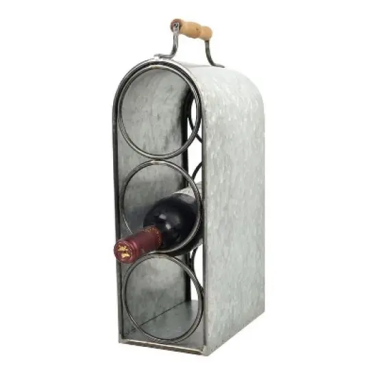 3-Bottle Wine Rack with Handle Tin Finish 15.5" - Drew DeRose image {1}