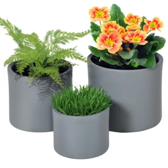 Outsunny 3-Pack Flower Pots, Stackable MgO Planters for Indoor and Outdoor Plants, Entryway, Patio, Yard, Garden Use image {3}