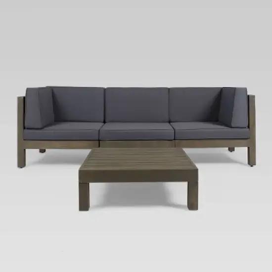 Oana 4pc Acacia Modular Sofa and Table Set - Gray/Dark Gray - Christopher Knight Home image {1}