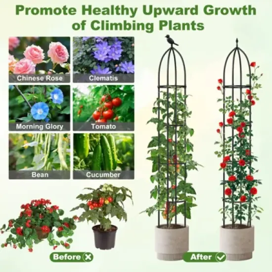 Tangkula 2PCS Garden Obelisk Trellis for Climbing Plants 78&rdquo; Rustproof PE-Coated Metal Flower Trellis w/ Adjustable Height image {7}