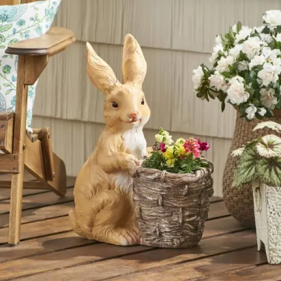 Christopher Knight Home 16" Wide Tooke Concrete Outdoor Novelty Rabbit Planter White/Brown image {1}