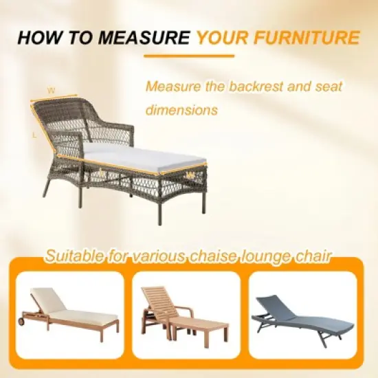 Aoodor 76" x 22" x 5.1" Polyester Tufted Chaise Lounge Cushion, Water-Resistant & Fade-Resistant Cushion for Outdoor Wicker Chaise Lounge Use, 2 Pack image {6}