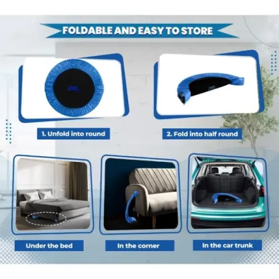 Upper Bounce Mini Trampoline for Adults & Kids - Fitness Rebounder Trampoline with Durable Jumping Mat, Portable & Foldable Workout Trampoline image {3}