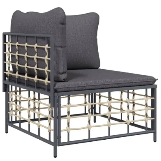 vidaXL Anthracite Outdoor Patio Lounge Set - 6 Pieces, Weather-Resistant Poly Rattan, Powder-Coated Steel Frame with Comfortable Cushions image {3}