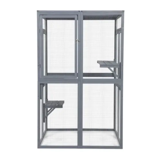 DOMETOUR Wooden Cat Catio Outdoor Cat Enclosure Cat House with Platforms, Sunshine Board, Hammock, Door, Kitten Cage image {1}