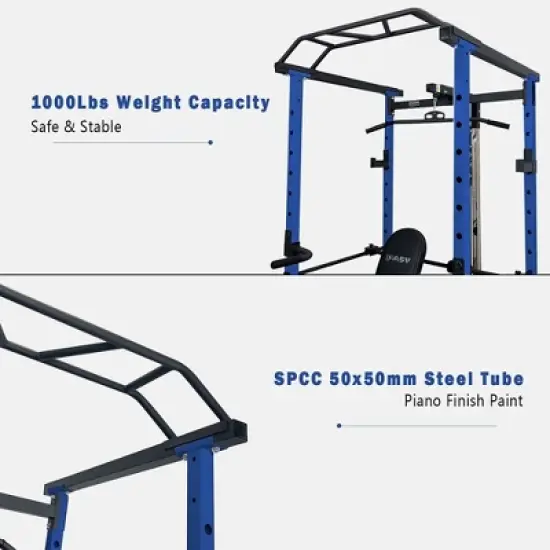 NAYSAYE Exercise Trainers Power Cage Adjustable with Pullup and Squat Rack 1000LBS Capacity for Home Gym and Living Room, Black and Blue, 55"*43"*86" image {4}