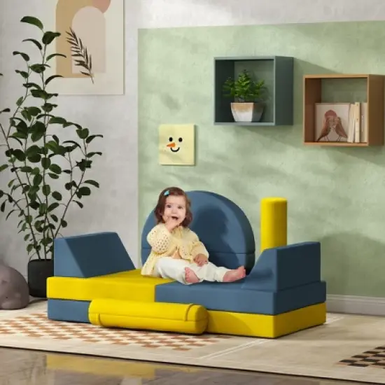 INFURNIC Baby and Toddler Learning Toys Play Couch Modular Foam Set For Creative Playroom Adventures And Joyful, Yellow, 55.1"*40.2"*18.1" image {4}