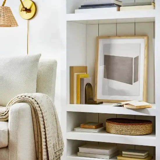 16" x 20" Color Block Abstract Glass Framed Wall Art Print Light Navy - Threshold&trade; designed with Studio McGee image {1}