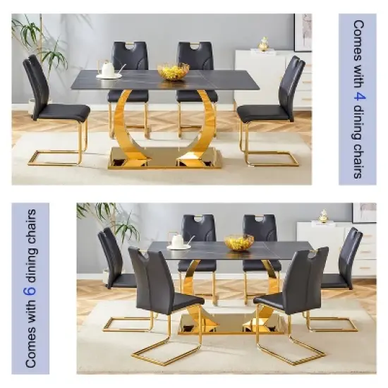 INFURNIC Patio End Tables Modern Marble Style Rectangular Casual Side Table for Small Space, Apartment, Studio,  Black, 63"*31.5"*30" image {2}