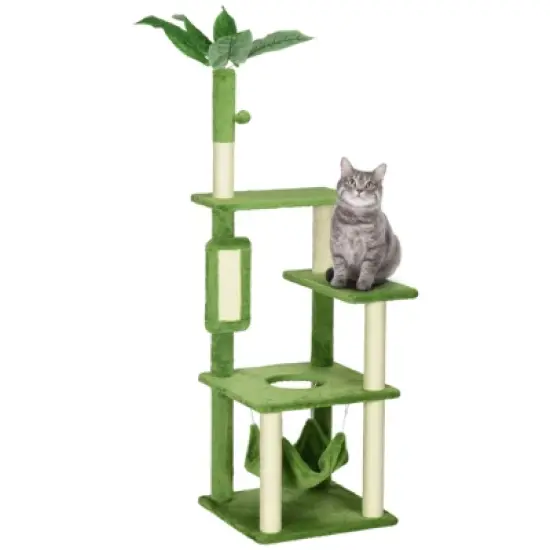 FURNIinspireCat Tree with Hammock, Indoor Cat Tower with Scratching Post, Platforms,Play Ball,19"*19"*56" image {4}