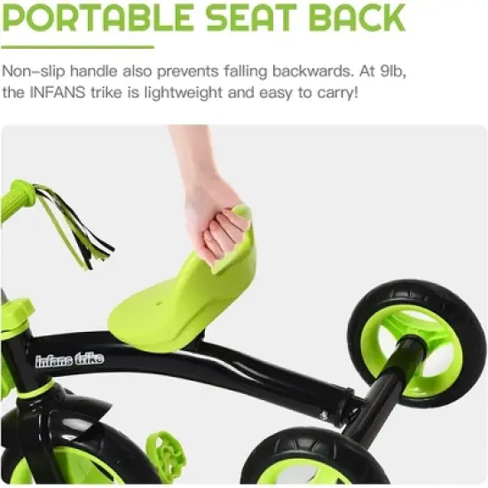 Costway Kids Tricycle Rider with Adjustable Seat Storage Basket Premium Quiet Wheels Non-Slip Handle Red\Green image {3}