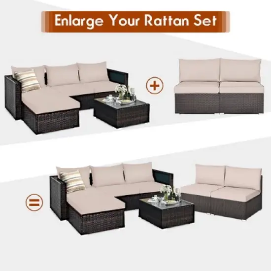 Costway 2PCS Patio Rattan Armless Sofa Sectional Conversation Furniture Set  W/Cushion image {7}
