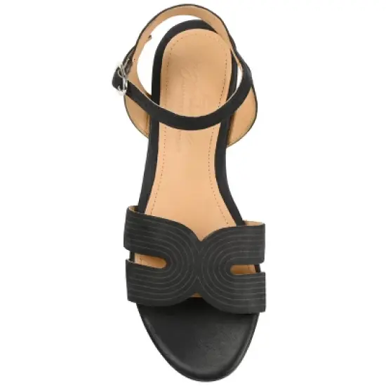 Journee Signature Womens Genuine Leather Starlee Buckle Ankle Strap Sandals image {3}