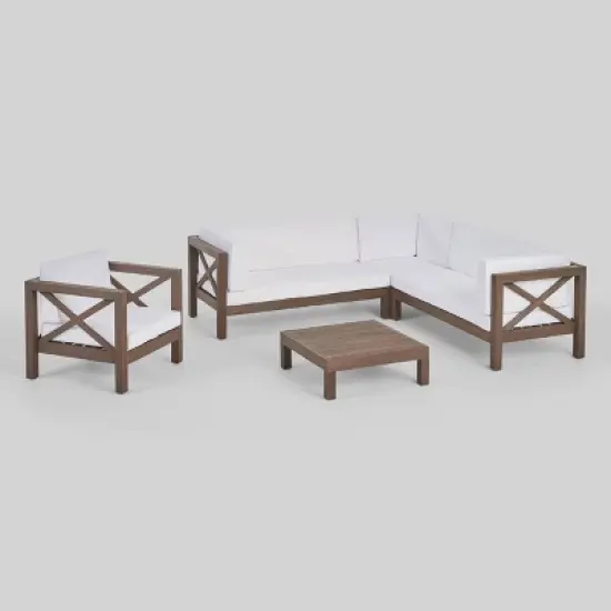 Brava 5pc Acacia Wood Sectional Sofa & Club Chair Set - Gray/White - Christopher Knight Home image {1}