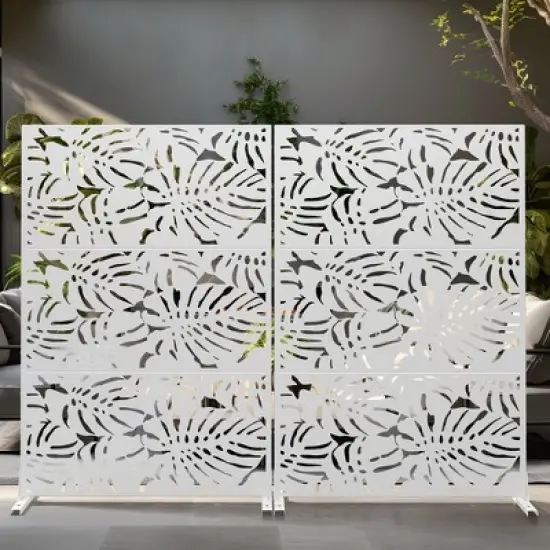 Lirago White 72 in. Galvanized Metal Outdoor Privacy Screens Garden Outdoor Fence image {1}
