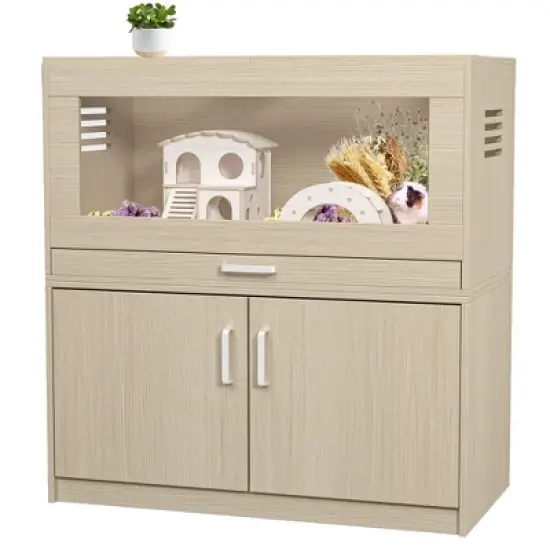 Hamster Cage,Rat Cage Wood with Independent Storage Cabinet,House for Chinchilla with Guinea Pig Hutch and Bridge(31.50" L x 15.75" W x 32.28" H) image {10}