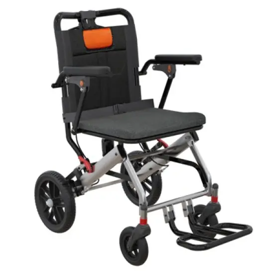 Ultra-Light Portable Transport Wheelchair, Foldable w/Lock Brakes & Flip Armrests image {7}
