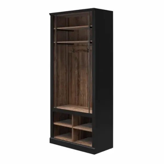 Voltaire Entryway Hall Tree with Bench and Storage Cubbies Black and Walnut - Room & Joy image {4}