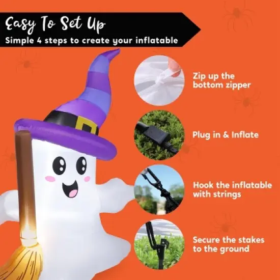 Joyfy 6 FT Tall Halloween Inflatables Outdoor Decorations, Inflatable Cute Ghost Holding Broom with LEDs for Halloween Outdoor Yard Garden Lawn Decor image {6}