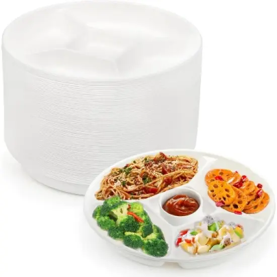 5 Compartment Round Biodegradable Divided Plates - Pack of 125 - Rani Brand Authentic Indian Products image {7}