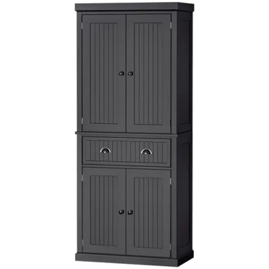 HOMCOM 72" Traditional Freestanding Kitchen Pantry Cabinet Cupboard with Doors and 3 Adjustable Shelves, Black image {3}