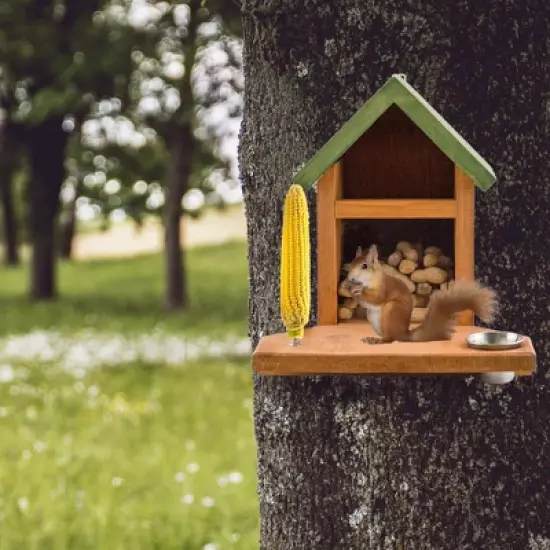 Uncle Dunkels Ultimate Squirrel and Chipmunk Feeder; Rustic Handmade Squirrel Food Box image {3}